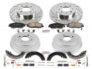 Honda Civic Brake Kit - Front + Rear - PowerStop - Slotted Rotors + PowerStop Z17 Brake Pads + PowerStop Evolution Premium Coated Drums - `12-`15 Honda Civic Brake Kit - Front + Rear - PowerStop - Slotted Rotors + PowerStop Z17 Brake Pads + PowerStop Evolution Premium Coated Drums - `12-`15